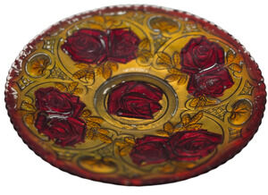 Antique Goofus Glass, Red and Gold Rose Plate